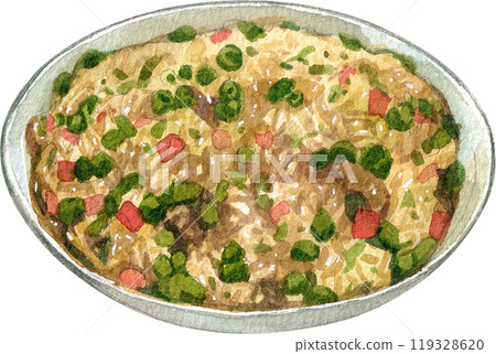 risi e bisi italian food,watercolor painting hand-drawn illustration 119328620