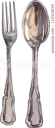 spoon and fork italian food,watercolor painting hand-drawn illustration spoon and fork italian food,watercolor painting hand-drawn illustration 119328630