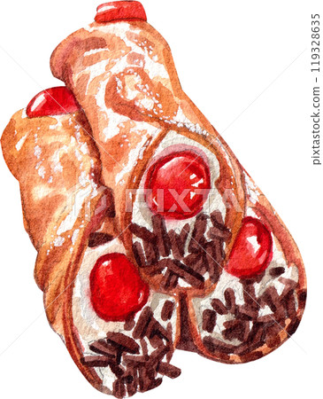 cannoli italian dessert ,watercolor painting hand-drawn illustration 119328635
