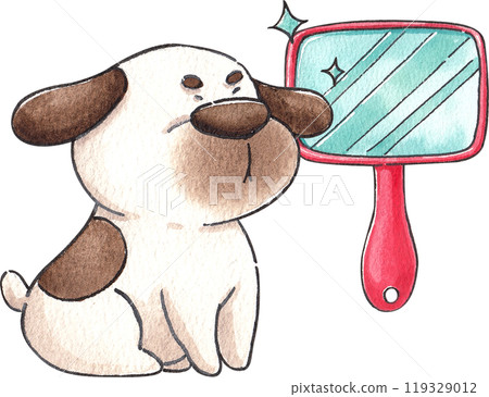 Dog proudly enjoying its cleanliness, hand-drawn watercolor composition 119329012