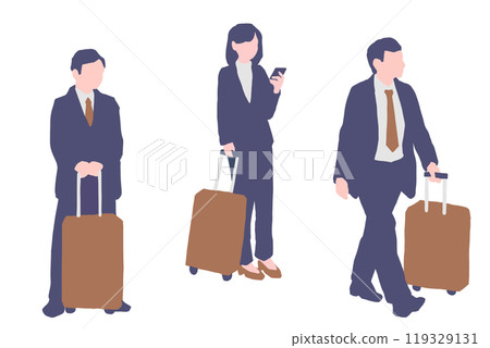Three businessmen walking with suitcases Three businessmen walking with suitcases 119329131