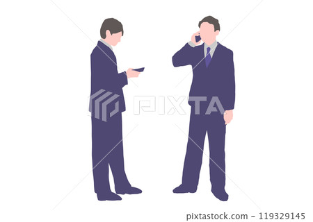 Two men in suits using smartphones Two men in suits using smartphones 119329145