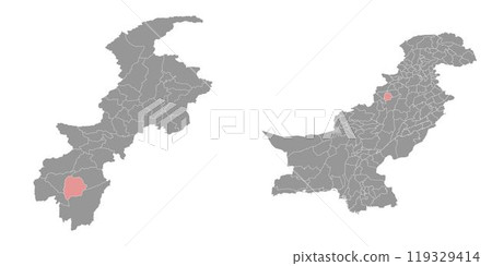 Tank district map, administrative division of Pakistan. Vector illustration. 119329414