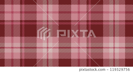 A classic and stylish textile appearance is achieved with this seamless tartan pattern in shades in pink and red color featuring intersecting lines and squares. 119329756