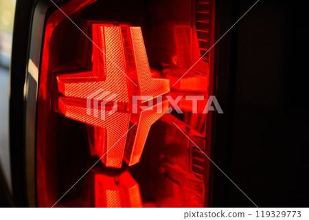 Closeup of a cars automotive tail brake light 119329773
