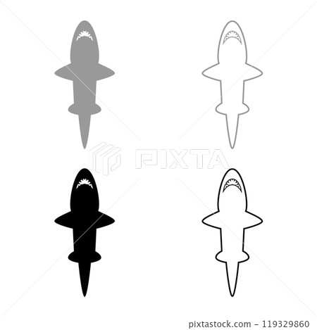 Shark set icon grey black color vector illustration image solid fill outline contour line thin flat style Shark set icon grey black color vector illustration image solid fill outline contour line thin flat style 119329860