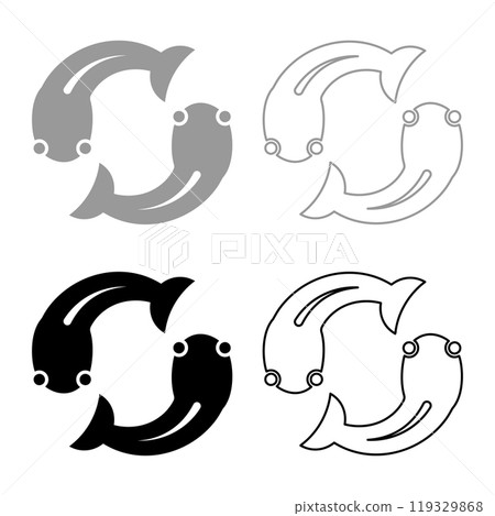 Fish goby two moves in circle set icon grey black color vector illustration image solid fill outline contour line thin flat style 119329868