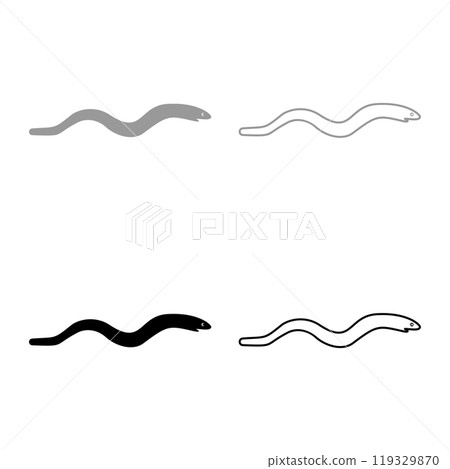 Eel fish snake shape seafood concept set icon grey black color vector illustration image solid fill outline contour line thin flat style 119329870