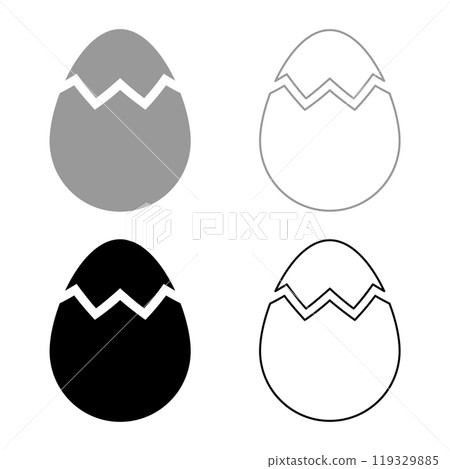 Egg with cracked eggshell damaged set icon grey black color vector illustration image solid fill outline contour line thin flat style Egg with cracked eggshell damaged set icon grey black color vector illustration image solid fill outline contour line thin flat style 119329885