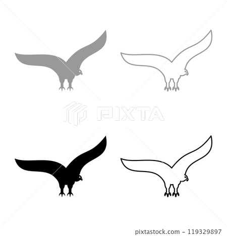 Eagle bald american bird silhouette set icon grey black color vector illustration image solid fill outline contour line thin flat style 119329897
