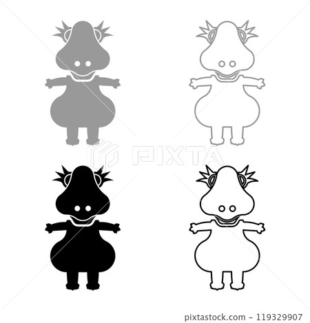 Dinosaur cute dino baby pretty set icon grey black color vector illustration image solid fill outline contour line thin flat style Dinosaur cute dino baby pretty set icon grey black color vector illustration image solid fill outline contour line thin flat style 119329907