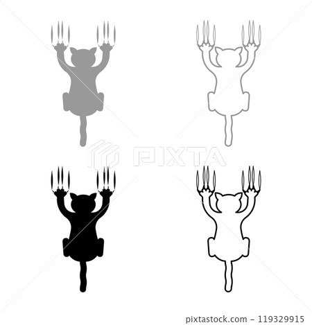 Cat scratching with claw marks harm set icon grey black color vector illustration image solid fill outline contour line thin flat style Cat scratching with claw marks harm set icon grey black color vector illustration image solid fill outline contour line thin flat style 119329915