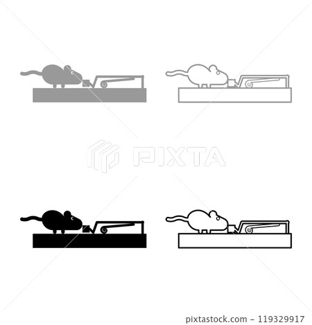 Mouse wants to eat piece of cheese from mousetrap silhouette rodent set icon grey black color vector illustration image solid fill outline contour line thin flat style Mouse wants to eat piece of cheese from mousetrap silhouette rodent set icon grey black color vector illustration image solid fill outline contour line thin flat style 119329917