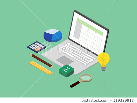 Isometric|在筆記型電腦上使用電子表格軟體、電子表格和 Excel 進行工作 Isometric|在筆記型電腦上使用電子表格軟體、電子表格和 Excel 進行工作 119329918