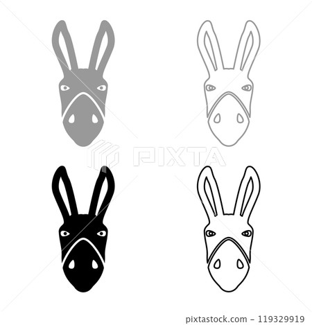 Donkey head silhouette set icon grey black color vector illustration image solid fill outline contour line thin flat style Donkey head silhouette set icon grey black color vector illustration image solid fill outline contour line thin flat style 119329919