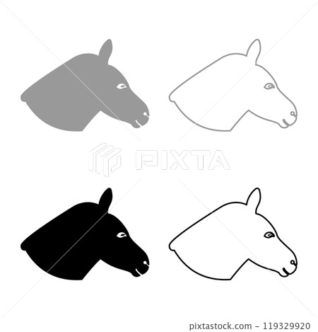 Donkey head silhouette set icon grey black color vector illustration image solid fill outline contour line thin flat style Donkey head silhouette set icon grey black color vector illustration image solid fill outline contour line thin flat style 119329920