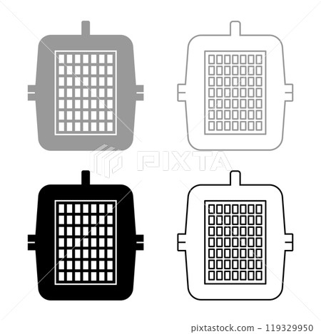 Box for domestic animal pet carrier case crate set icon grey black color vector illustration image solid fill outline contour line thin flat style 119329950