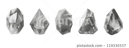 Cube, cylinder, triangle, rhombus with grainy dot texture. 119330337
