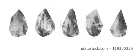 Cube, cylinder, triangle, rhombus with grainy dot texture. 119330339