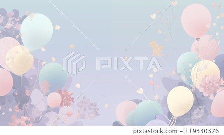 淺色柔和的氣球和花朵的柔和背景插圖 119330376