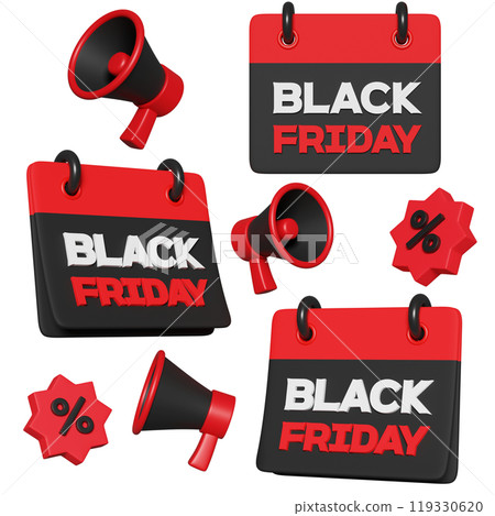 black friday calendar with megaphone 3D graphic black friday calendar with megaphone 3D graphic 119330620
