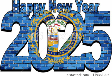 Happy New Year 2025 with New Hampshire flag inside 119331006