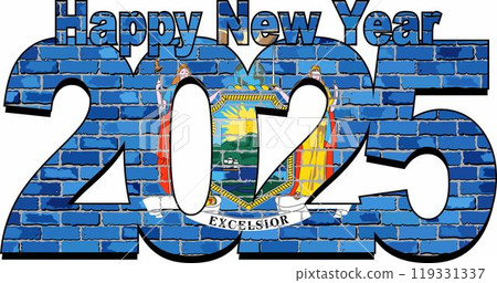 Happy New Year 2025 with New York state flag inside Happy New Year 2025 with New York state flag inside 119331337
