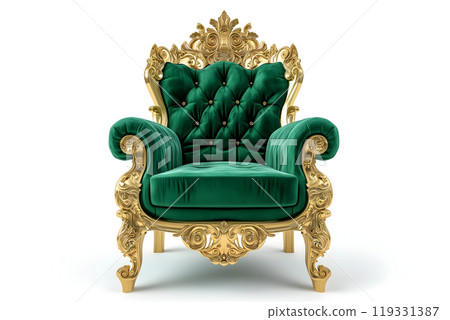 green velvet capitonner technique armchair on white background 119331387