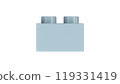Pastel Blue Lego Block Isolated on a White Background. Close Up View of a Plastic Children Game Brick for Constructors, Side View. High Quality 3D Render with a Work Path. 8K Ultra HD, 7680x4320 119331419