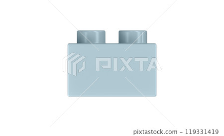 Pastel Blue Lego Block Isolated on a White Background. Close Up View of a Plastic Children Game Brick for Constructors, Side View. High Quality 3D Render with a Work Path. 8K Ultra HD, 7680x4320 119331419