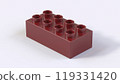 Maroon Plastic Lego Block on a White Background. Children Toy Brick, Perspective View. Close Up View of a Game Block for Constructors. 3D rendering. 8K Ultra HD, 7680x4320, 300 dpi 119331420