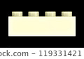 Cream Lego Block Isolated on a Black Background. Close Up View of a Plastic Children Game Brick for Constructors, Front View. High Quality 3D Rendering with a Work Path. 8K Ultra HD, 7680x4320 119331421
