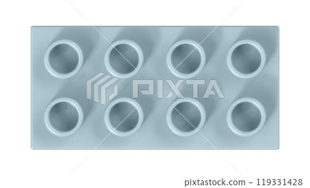 Pastel Blue Lego Block Isolated on a White Background. Close Up View of a Plastic Children Game Brick for Constructors, Top View. High Quality 3D Rendering with a Work Path. 8K Ultra HD, 7680x4320 119331428