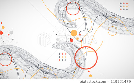 Template for science and technology presentation. Wireframe waves. Plexus style background. 119331479