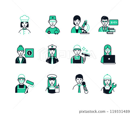 Modern professions for young people - line design style icons set Modern professions for young people - line design style icons set 119331489