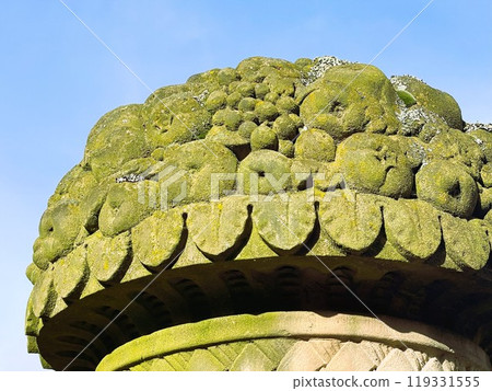 Stone carved flower basket 119331555