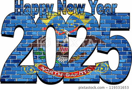 Happy New Year 2025 with North Dakota flag inside Happy New Year 2025 with North Dakota flag inside 119331653