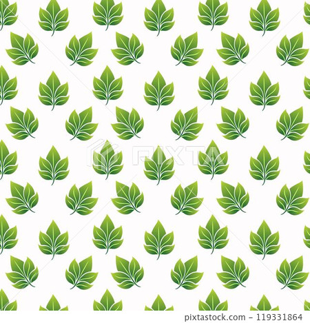 Seamless repeating pattern of green leaves on white background. 119331864