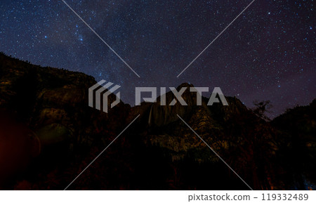 Night view of the Upper Yosemite Falls in Yosemite National Park 119332489