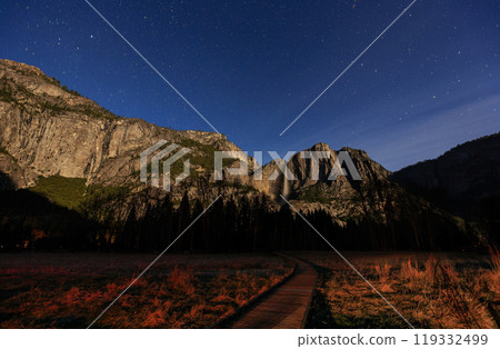 Night view of the Upper Yosemite Falls in Yosemite National Park Night view of the Upper Yosemite Falls in Yosemite National Park 119332499