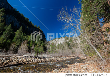 Sunny view of the river landscape in Yosemite National Park Sunny view of the river landscape in Yosemite National Park 119332503