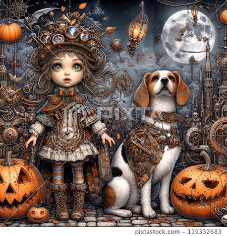 Halloween night steampunk style Halloween night steampunk style 119332683