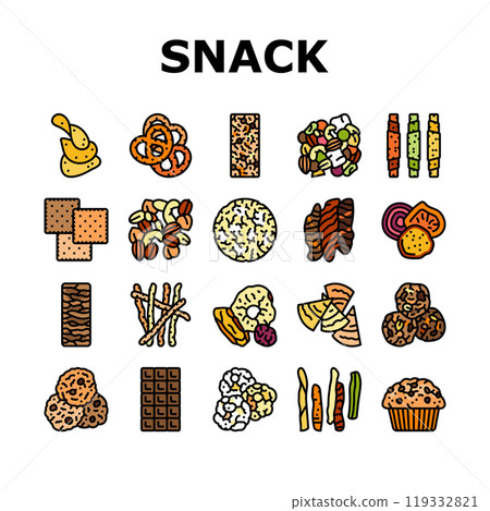 snack food drink sweet icons set vector 119332821