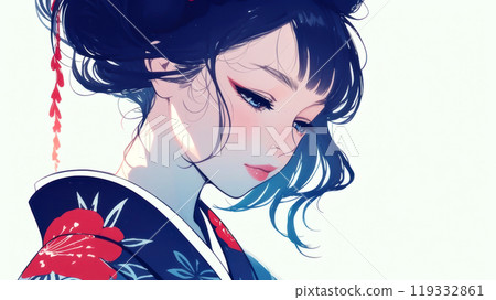 一個穿著和服的美麗女人的側面 119332861