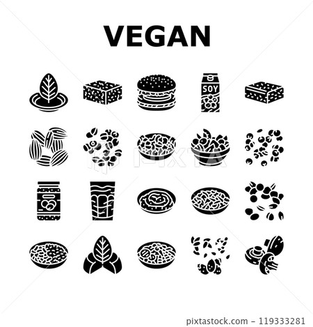 vegan food fresh organic icons set vector 119333281