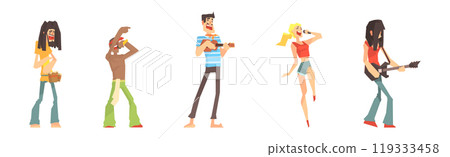 People Character Play Musical Instrument and Sing with Microphone Vector Set People Character Play Musical Instrument and Sing with Microphone Vector Set 119333458