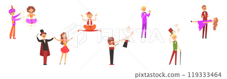 Man Magician and Illusionist Character as Circus Performer Vector Set Man Magician and Illusionist Character as Circus Performer Vector Set 119333464