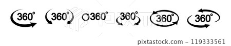 360 degree view related icon set. Signs and arrows for indicate the rotation and panorama. Vector 360 degree view related icon set. Signs and arrows for indicate the rotation and panorama. Vector 119333561