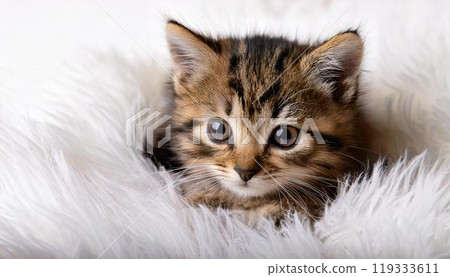 小貓在毛茸茸的床上 119333611