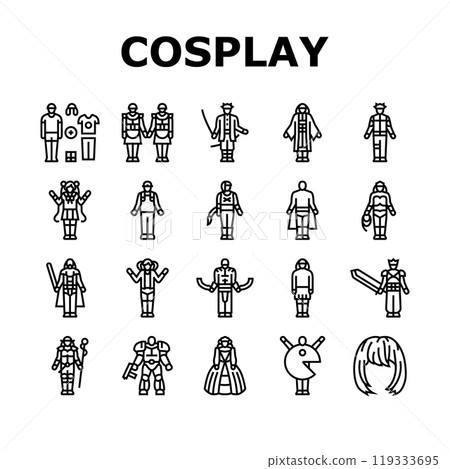 cosplay comic movie anime icons set vector 119333695